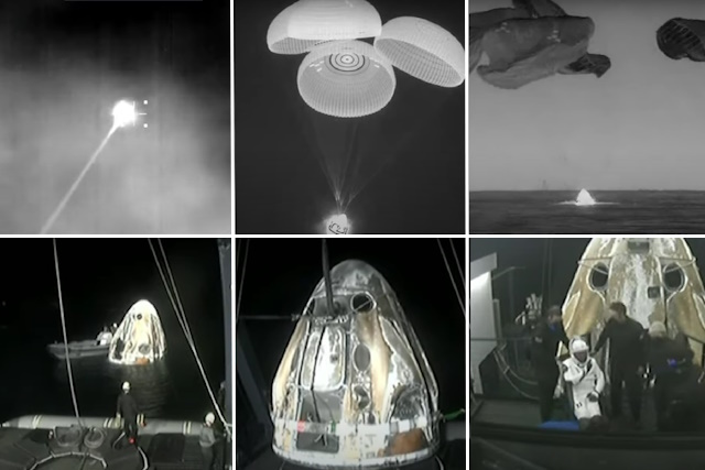 帰還したクルードラゴンと古川さん 帰還したクルードラゴンと古川さん