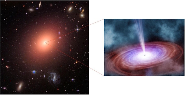 星形成活動が停止期に向かう成熟した銀河と、その中心で輝くクエーサー