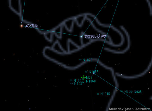 くじら座の銀河M77の位置