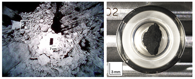 リュウグウ表面とサンプル粒子