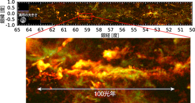 腕間領域の分子ガス雲の分布／こぎつね座領域の巨大フィラメント状分子雲