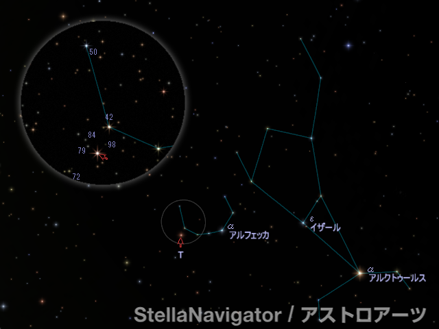 かんむり座T周辺の星図