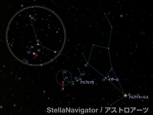 かんむり座T周辺の星図