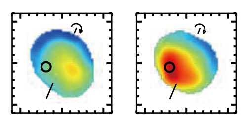 小惑星ジュノーの電波強度の違いを強調して描いた図 小惑星ジュノーの電波強度の違いを強調して描いた図