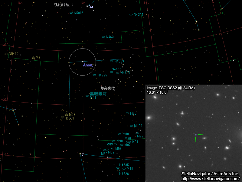 星図と、DSS画像に表示した超新星 星図と、DSS画像に表示した超新星