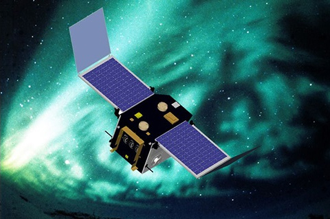 オーロラを観測する「れいめい」の想像図 オーロラを観測する「れいめい」の想像図