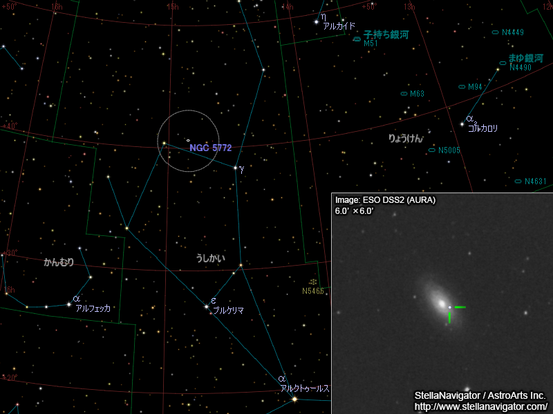 NGC 5772周辺の星図と、DSS画像に表示した超新星 NGC 5772周辺の星図と、DSS画像に表示した超新星