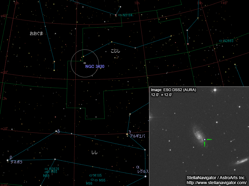 NGC 3430周辺の星図と、DSS画像に表示した超新星 NGC 3430周辺の星図と、DSS画像に表示した超新星