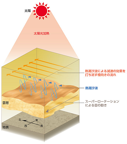 熱潮汐波により南北循環が励起されることのイメージ図 熱潮汐波により南北循環が励起されることのイメージ図