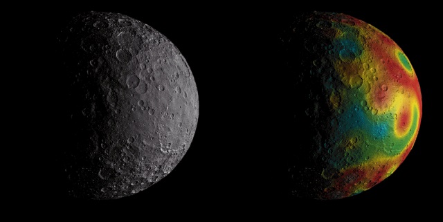 ケレスの重力場を色で示したマップ ケレスの重力場を色で示したマップ