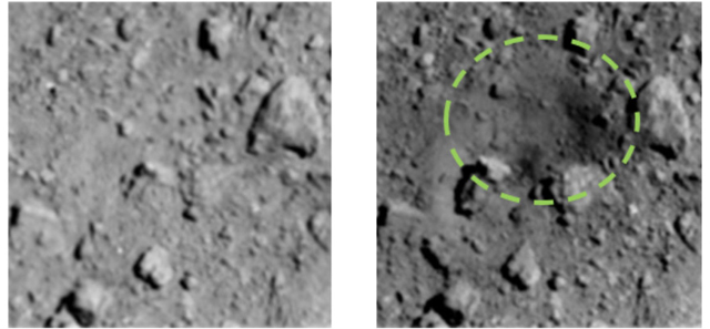 「はやぶさ2」が生成したクレーター 「はやぶさ2」が生成したクレーター