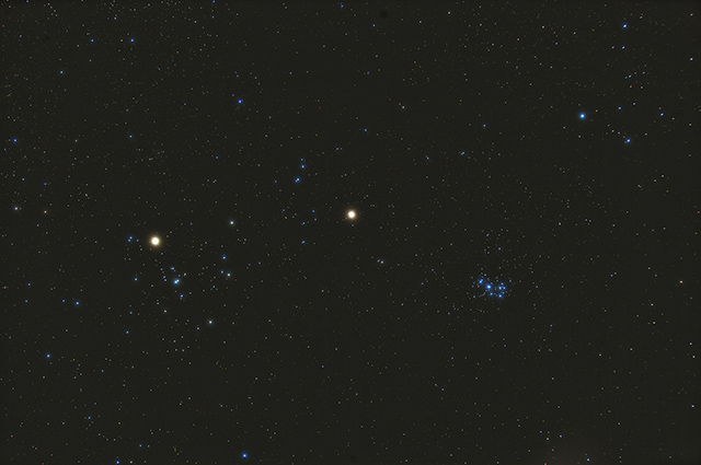 ヒヤデス星団、火星、プレアデス星団