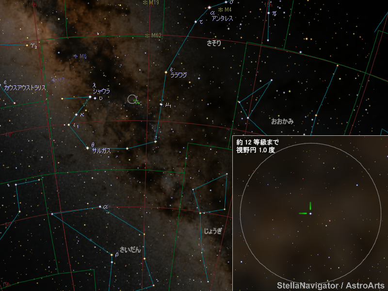 さそり座の新星の位置 さそり座の新星の位置