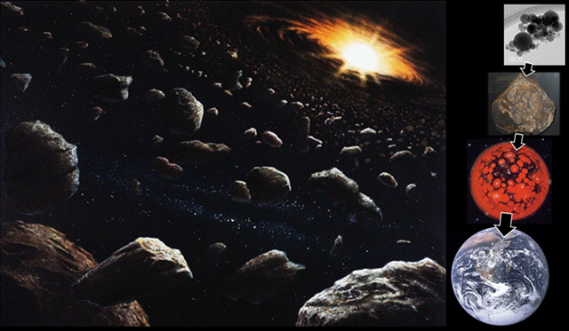 形成初期の太陽系と、地球型の惑星形成のイメージイラスト 形成初期の太陽系と、地球型惑星形成のイメージイラスト