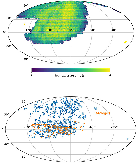 観測領域と検出された閃光現象