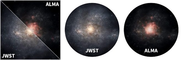 JWSTとアルマ望遠鏡で見たAzTEC-8のイメージ図 JWSTとアルマ望遠鏡で見たAzTEC-8のイメージ図