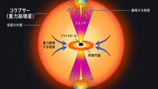 ジェット駆動型の超新星の模式図