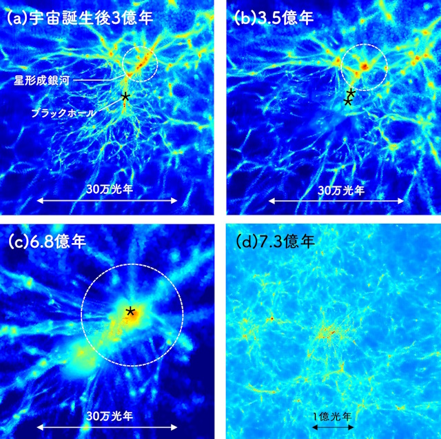 宇宙初期の原始銀河団におけるガスの分布と、その中でのブラックホールの形成・成長のシミュレーション