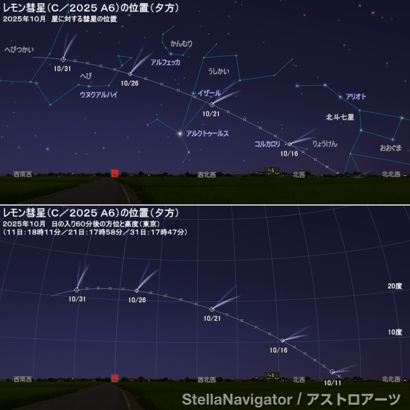 夕方の彗星の位置