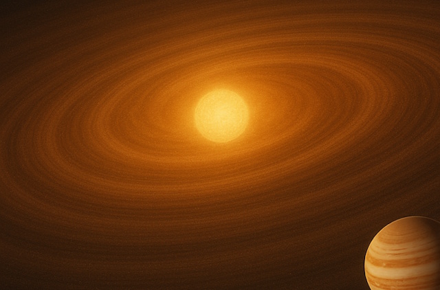 原始惑星系円盤を移動するホットジュピターのイメージ図 原始惑星系円盤を移動するホットジュピターのイメージ図